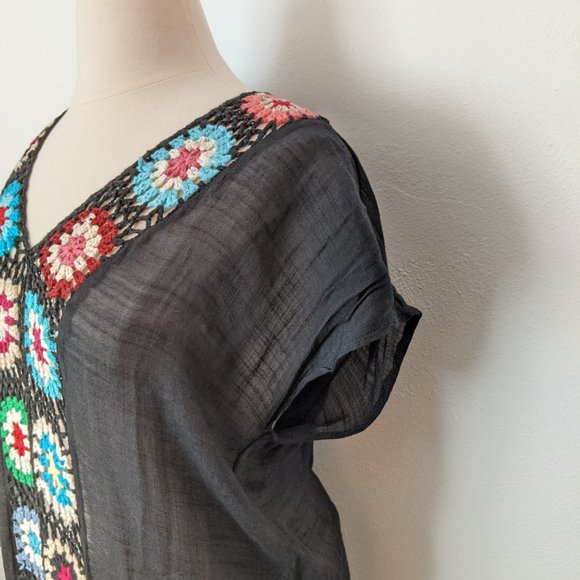 Cottagecore! Gauzy Knit Detail Caftan/Cover Up - Picture 4 of 8